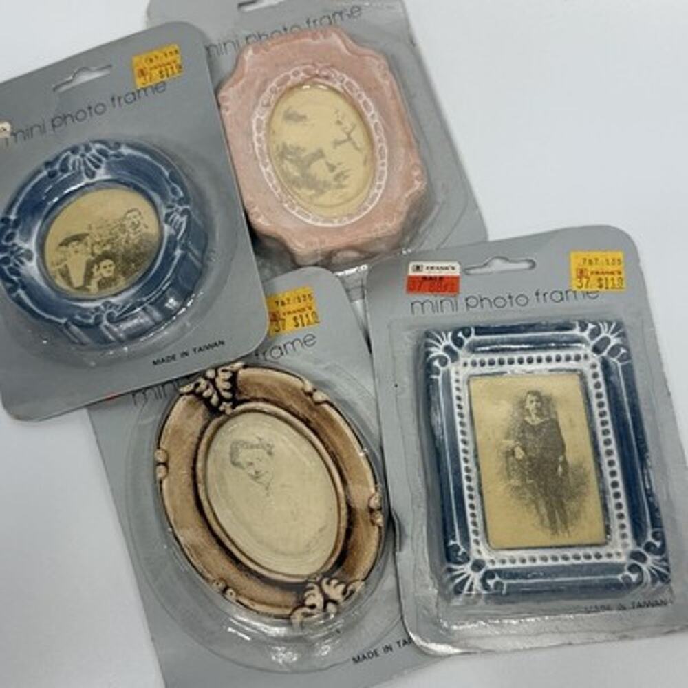 Set 4 Vintage Miniature White Washed Victorian Style Photo Frames Ornate Gallery